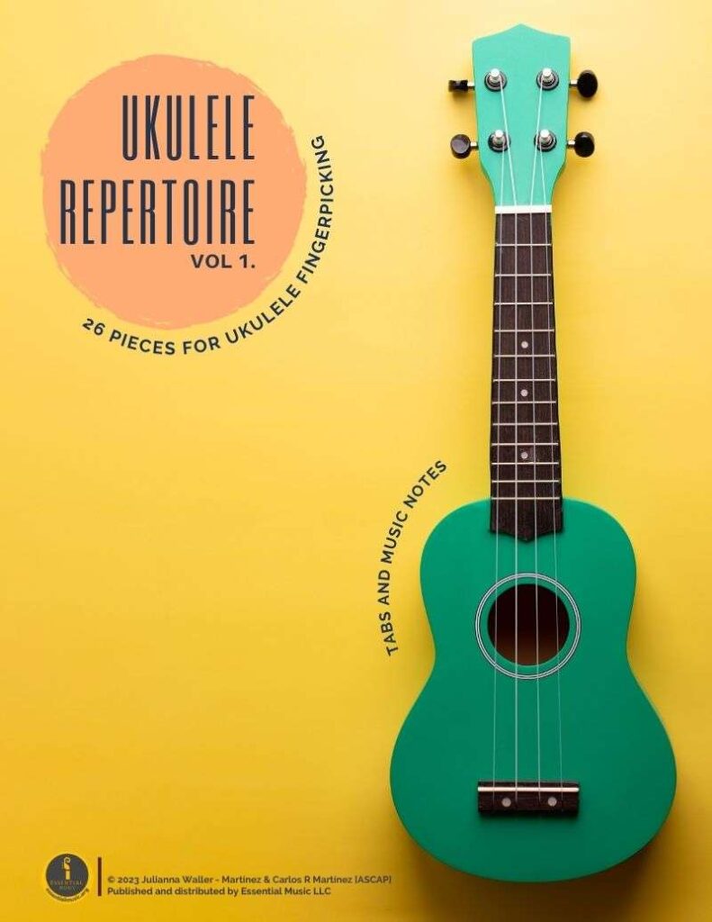 Ukulele Repertoire Volume 1 logo with a guitar
